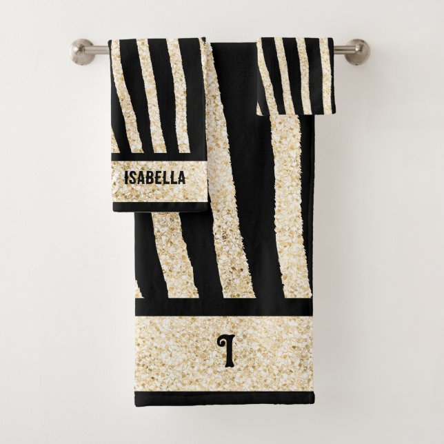Schwarz und Gold Zebra Drucktuch Badhandtuch Set (Insitu)