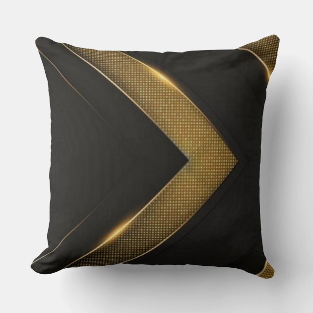 Schwarz und Gold Zickzack Kissen (Vorderseite)