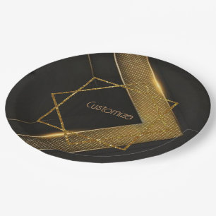 Schwarz und Gold Zickzack Pappteller