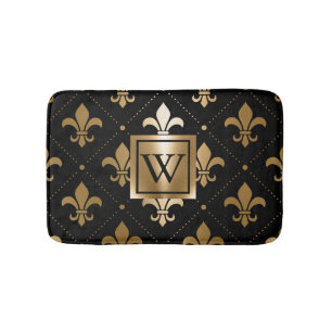 Schwarz und Golden Fleur-de-lis Badematte