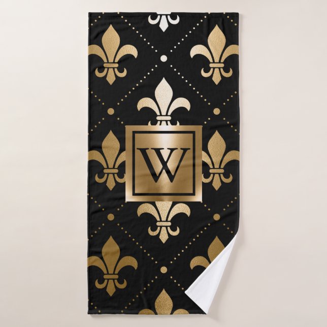 Schwarz und Golden Fleur-de-lis Badhandtuch Set (Badehandtuch)