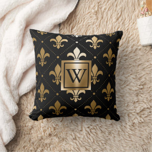 Schwarz und Golden Fleur-de-lis Kissen