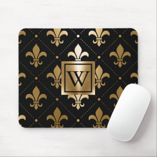Schwarz und Golden Fleur-de-lis Mousepad