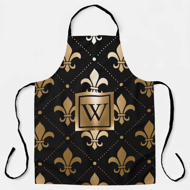 Schwarz und Golden Fleur-de-lis Schürze (Vorderseite)