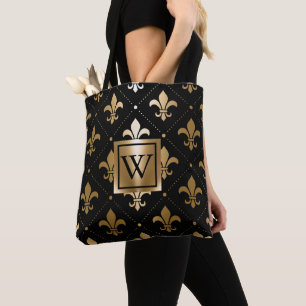 Schwarz und Golden Fleur-de-lis Tasche