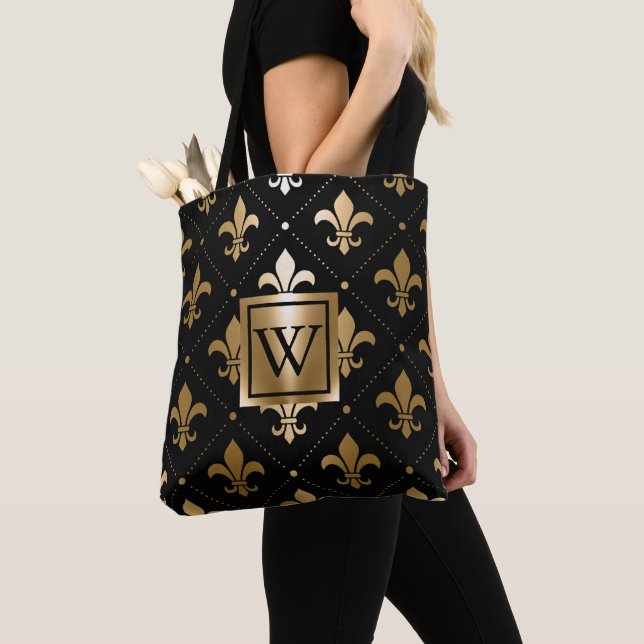 Schwarz und Golden Fleur-de-lis Tasche (Von Nahem)