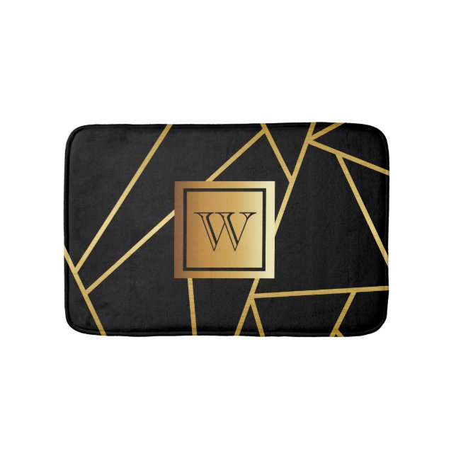 Schwarz und Golden Geometric Badematte (Vorderseite)
