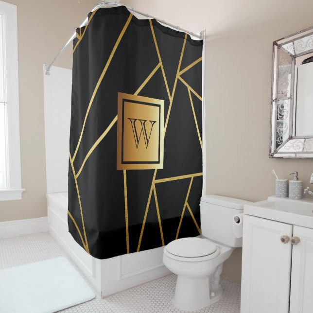 Schwarz und Golden Geometric Duschvorhang (Beispiel)