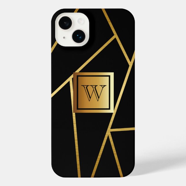 Schwarz und Golden Geometric iPhone 14 Plus Hülle (Rückseite)