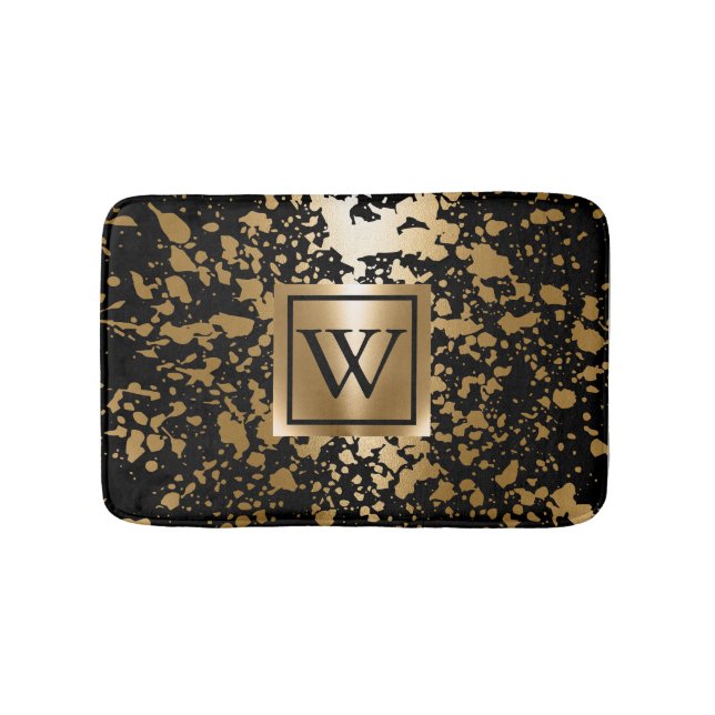 Schwarz und Golden Metallic Badematte (Vorderseite)