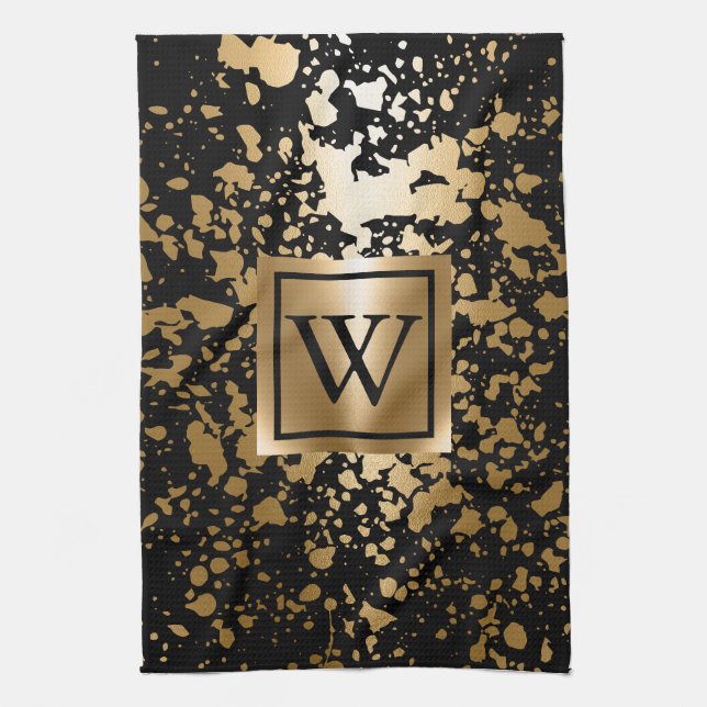 Schwarz und Golden Metallic Geschirrtuch (Vertikal)