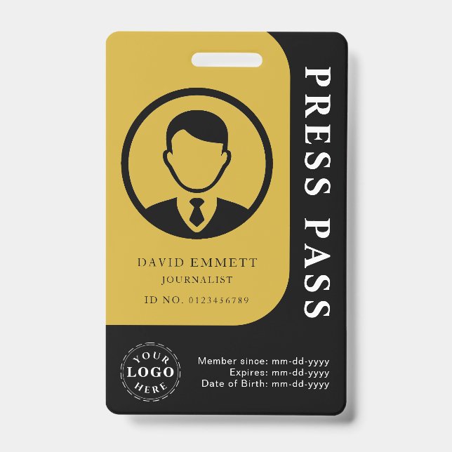 Schwarz- und Goldmedien-Pass mit Foto- und QR-Code Ausweis (Vorderseite)