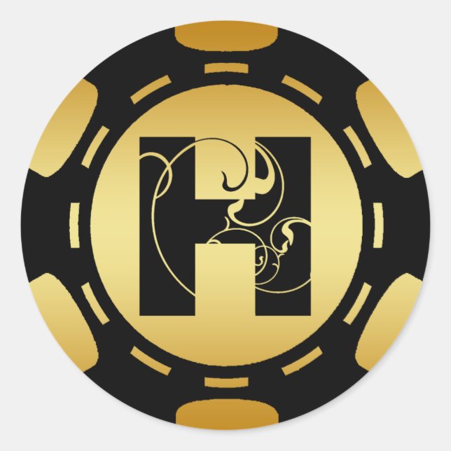 SCHWARZ- UND GOLDMONOGRAMM SCHREIBEN H POKER CHIP RUNDER AUFKLEBER (Vorderseite)