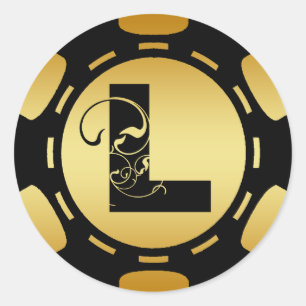 SCHWARZ- UND GOLDMONOGRAMM SCHREIBEN L POKER CHIP RUNDER AUFKLEBER