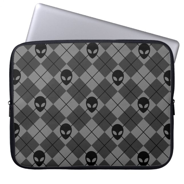 Schwarz und Grau Alien Argyle-Muster Laptopschutzhülle (Vorderseite)