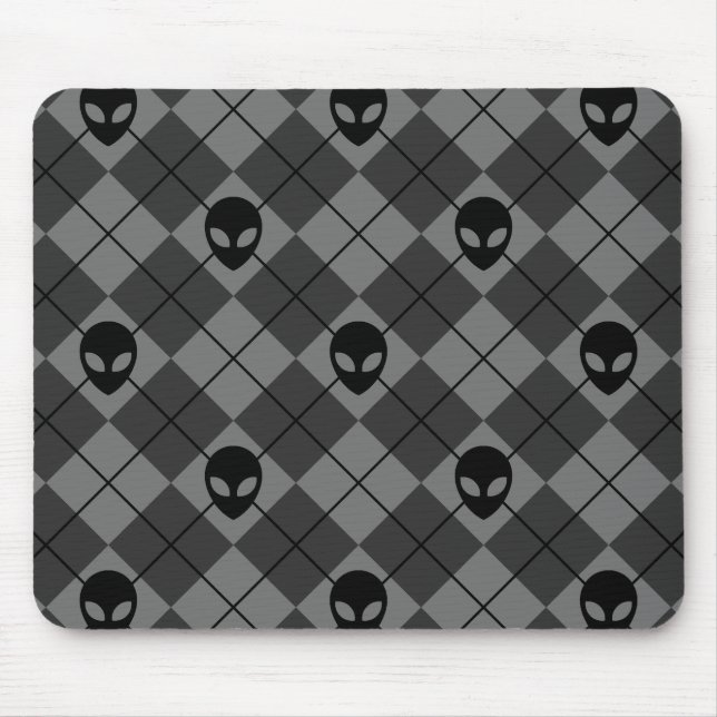 Schwarz und Grau Alien Argyle-Muster Mousepad (Vorne)