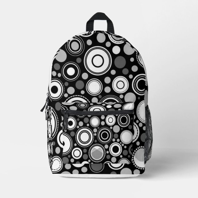 Schwarz und Grau Bedruckter Rucksack (Vorderseite)