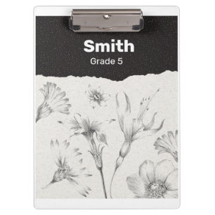 Schwarz und Grau Elegante Blume Personalisiert Klemmbrett