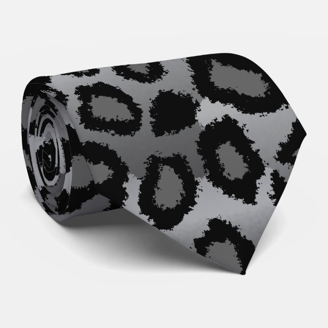 Schwarz und Grau Jaguar Print Krawatte (Gerollt)