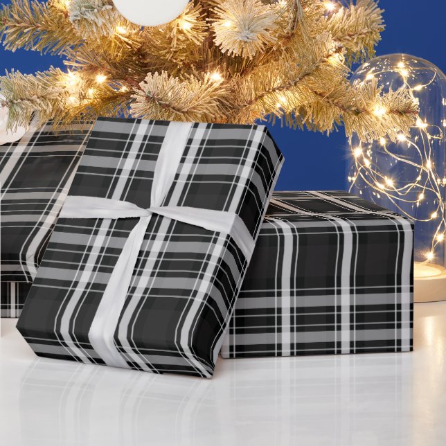 Schwarz und Grau Kariert Geschenkpapier (Feiertage)