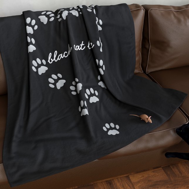 Schwarz und Grau Katzenpaw Herz Custom Fleece Blan (Add your name to this cute  black and grey paw print heart fleece blanket)