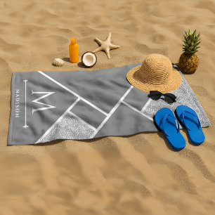 Schwarz und Grau Moderne geometrische, gewellte Li Strandtuch