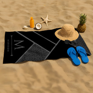 Schwarz und Grau Moderne geometrische, gewellte Li Strandtuch