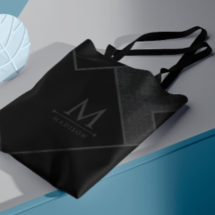 Schwarz und Grau Moderne geometrische, gewellte Li Tasche