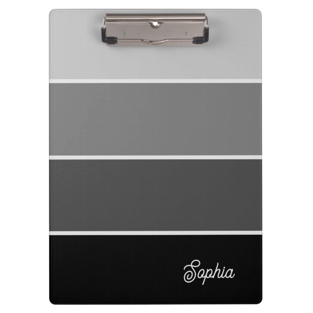 Schwarz und Grau | Ombre Stripes with Script Klemmbrett (Vorderseite)