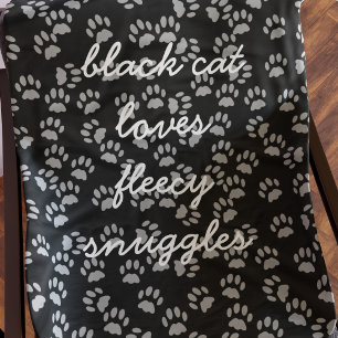 Schwarz und Grau Paw Print Cat Name Fleece Blanket