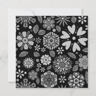 Schwarz und Grau Retro florale Kunst Nahtloses Mus Karte