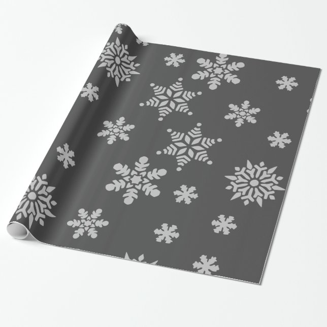 Schwarz und Grau Snowflake Urlaub Geschenkpapier (Ungerollt)