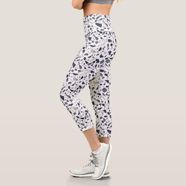 Schwarz und Grau Terrazzo Abstrakt Capri Leggings (Links)