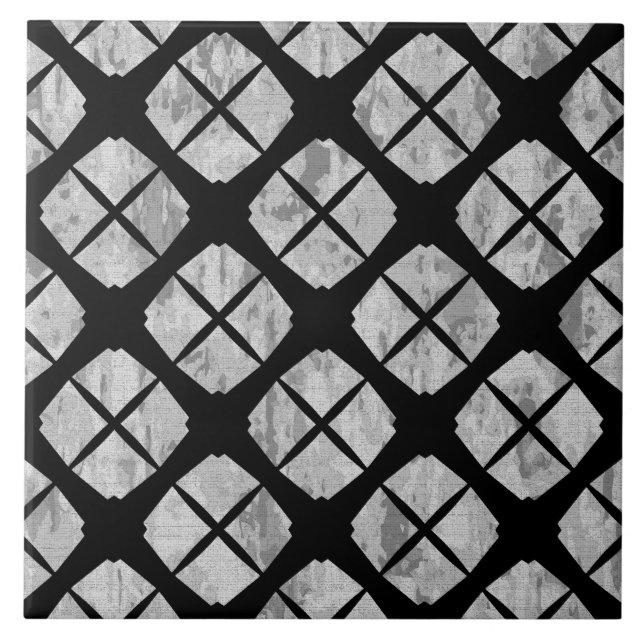 Schwarz und Grau Urban Modernes Diamantmuster Fliese (Vorderseite)