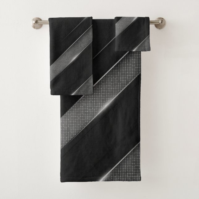 Schwarz und Grau Zickzack Badhandtuch Set (Insitu)