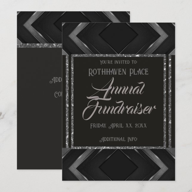 Schwarz und Grau Zickzack Einladung (Vorne/Hinten)