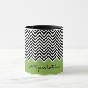 Schwarz und Grün Moderner, Zickzack Text Tasse
