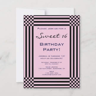 Schwarz und Heiß rosa Streifen Sweet 16 Birthday P Einladung