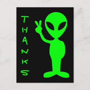 Schwarz und Hellgrüner Alien Dankt Postkarte