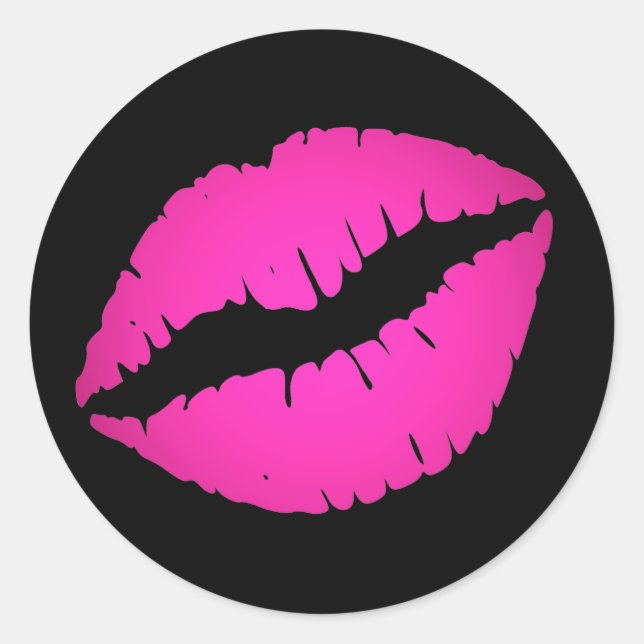 Schwarz und Hot Pink Ombre Lipstick Kiss Runder Aufkleber (Vorderseite)