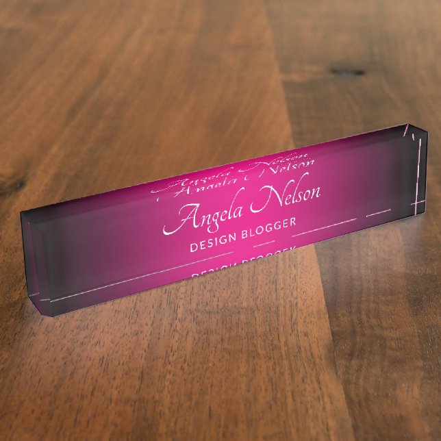 Schwarz und Hot Pink Ombre Namensplakette (Seite)