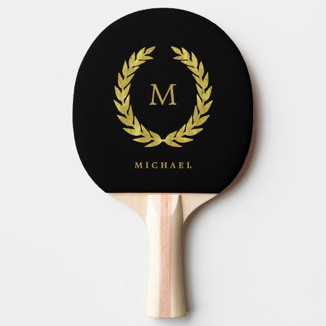 Schwarz und Imitate Goldrausch mit Monogramm Tischtennis Schläger (Vorderseite)