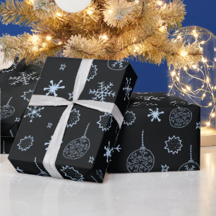 Schwarz und leicht Blau Moderne Schneeflocken Weih Geschenkpapier