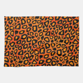 Schwarz-und Leuchtorange-Leopard-Tierdruck Geschirrtuch