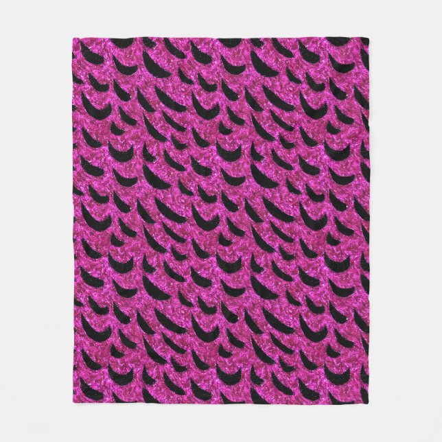 Schwarz und Lila Glitzer Tierische Druckmuster Fleecedecke (Vorderseite)
