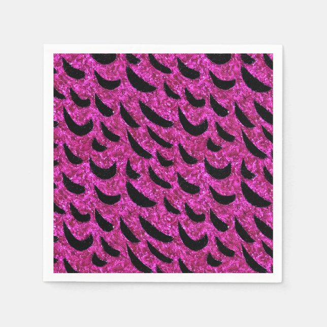 Schwarz und Lila Glitzer Tierische Druckmuster Serviette (Vorderseite)