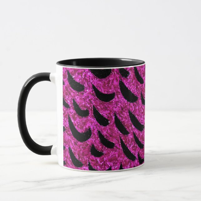 Schwarz und Lila Glitzer Tierische Druckmuster Tasse (Links)
