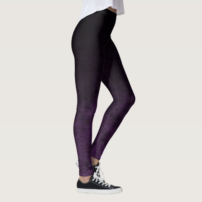 Schwarz und Lila Grunge Ombre Textur Leggings (Rechts)
