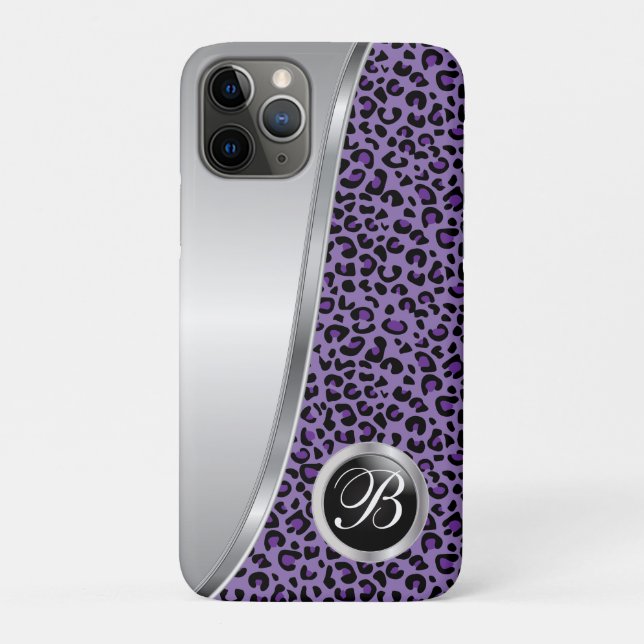 Schwarz und Lila Leopard | Monogramm Case-Mate iPhone Hülle (Rückseite)