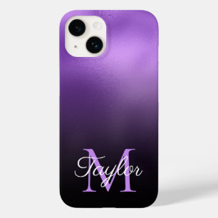 Schwarz und Lila Lila Ombre Faux Folie Monogramm Case-Mate iPhone 14 Hülle